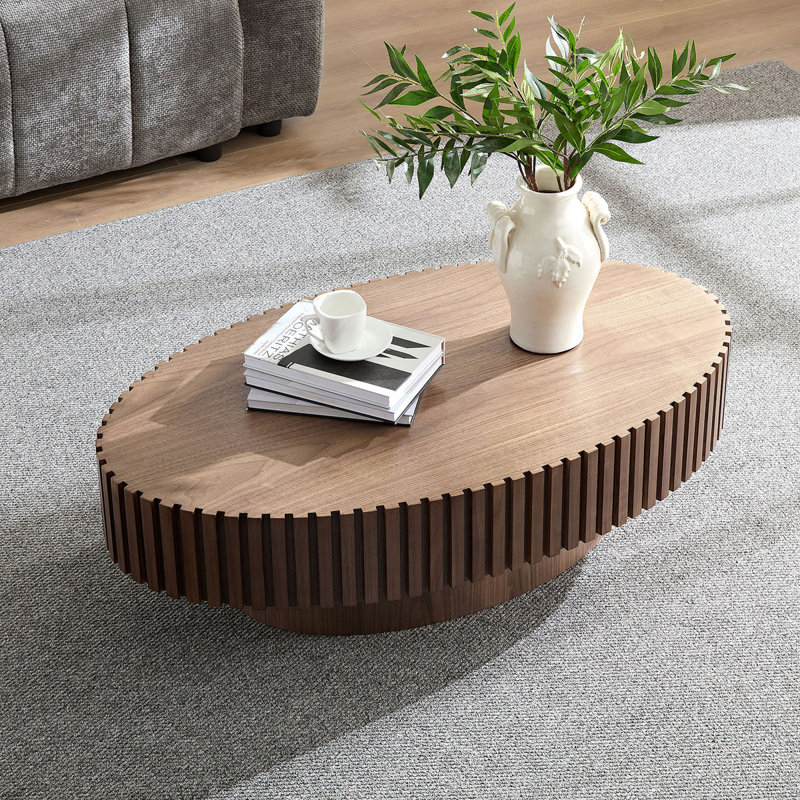 Table basse, table basse avec rangement, table basse ovale, table basse moderne, table basse en bois, Noyer