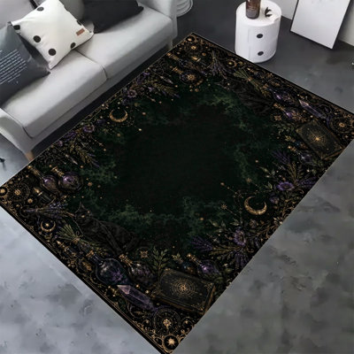 Tapis en velours doux et moelleux, motif de potion magique de sorcière céleste gothique, pour salon ou chambre. Antidérapant et lavable. Décoration intérieure chic et minimaliste (182 x 250 cm).