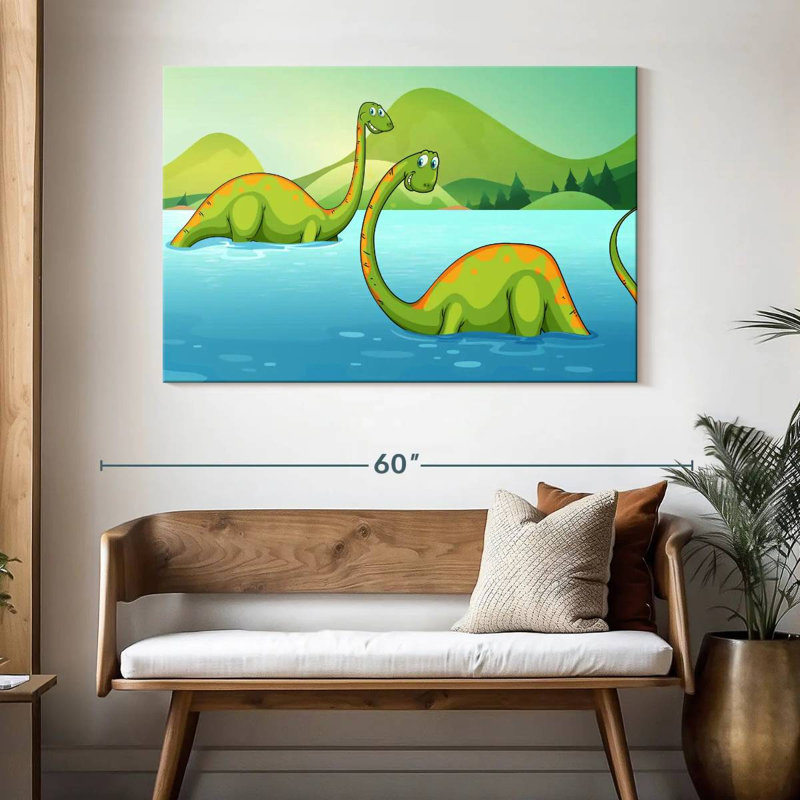 Rivière Ashelle avec des dinosaures, H 32 po x l 48 po