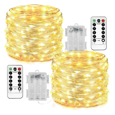 2 Pack 33 Ft 100 LED Fairy Lights Battery Operated String Lights with Remote Waterproof 8 Modes Firefly Twinkle Christmas Lights for Outdoor Wedding Decorations()