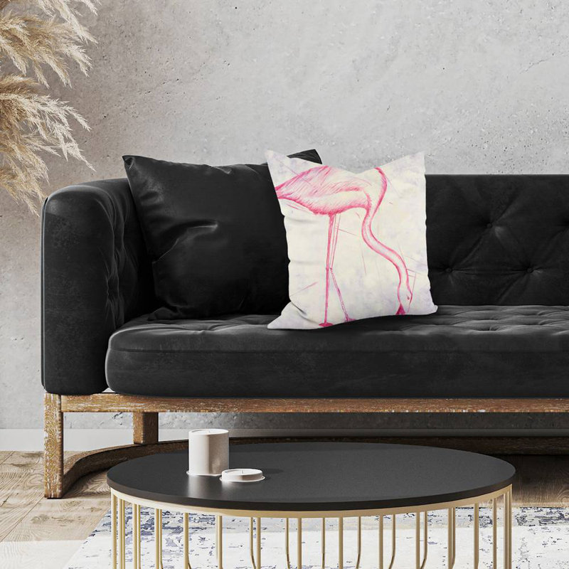 Pink flamingo sketch - 18"x18" Throw pillow cover - Poly twill - Print on demand