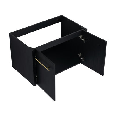 Meuble-lavabo mural moderne 30 po - Châtaignier noir, avec porte et espace de rangement suffisant