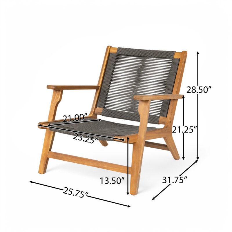 Fauteuils club d'extérieur en bois d'acacia Sierra, Corde gris foncé / structure en teck
