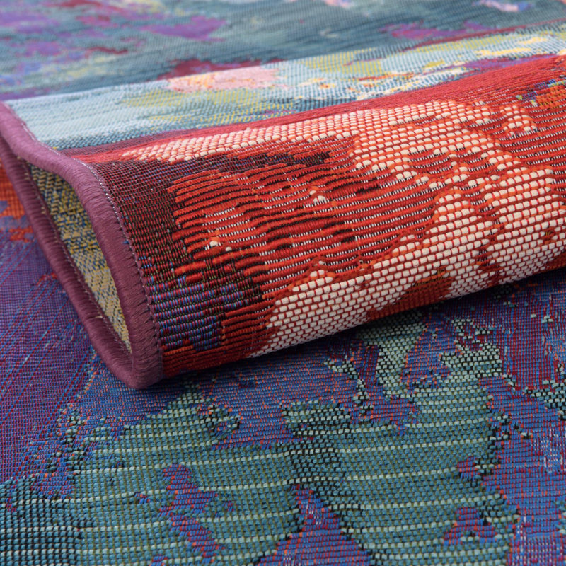 Azaleea Power Loomed Polypropylene Outdoor Are Rug in Blue/Red/Orange, Rectangle 6'1" x 9'
