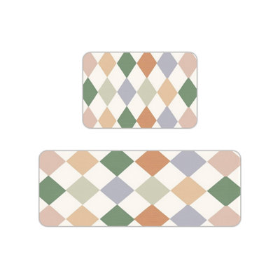 Pastel Diamond Kitchen Mats, 2 Pack, for Kitchen & Bathroom