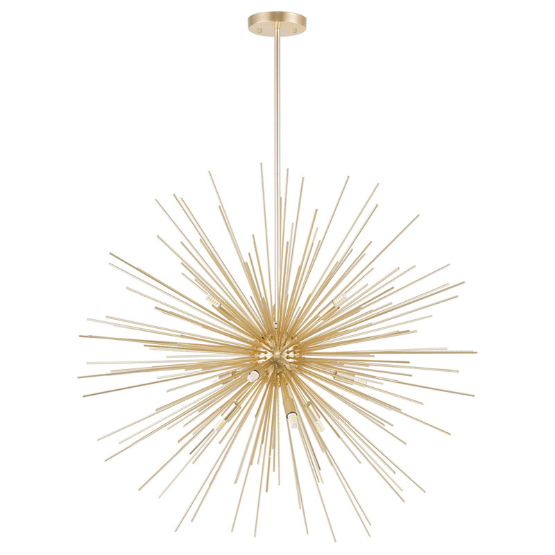 9 Light Starburst Chandelier – 30” Diameter, Gold Leaf Finish – Modern Ceiling Light for Dining Room, Living Room, Bedroom