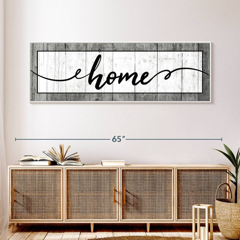 Plaque murale typographique en bois, 57 po x 19 po, Cadre flottant blanc