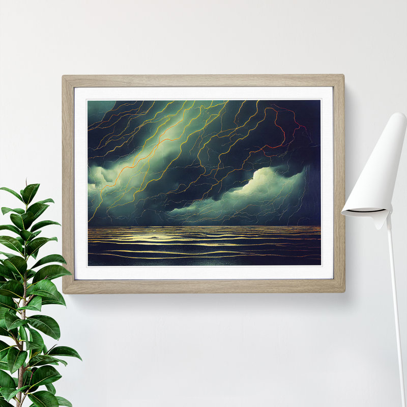 Unforgettable Ocean Thunderstorm - Framed Print, 25cm H x 34cm W x 2cm D, Oak