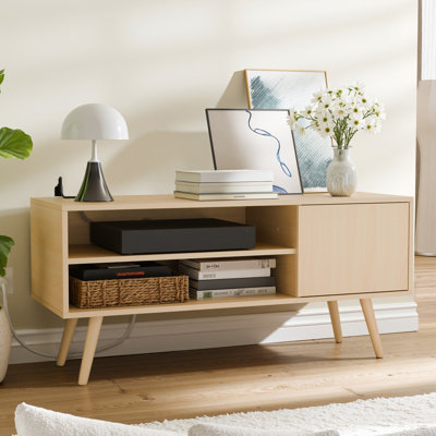 Tv Stand For Tvs Up To 48'', Entertainment Center With Charging Station, Shelves & Cabinet, Modern Media Tv Console For Living Room, Bedroom