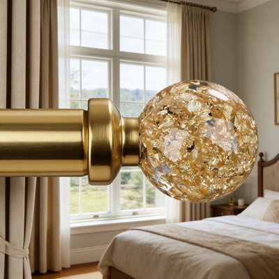 Heavy Duty Adjustable Curtain Rod With Crystal Ball Finials, 1 Inch Diameter Decorative Drapery Rod For Windows 30 To 88 Inches, Modern Gold Finish