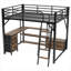 Grand lit mezzanine plateforme, chambre de jeunes, cadre en métal noir élégant avec espace de travail et rangement intégrés