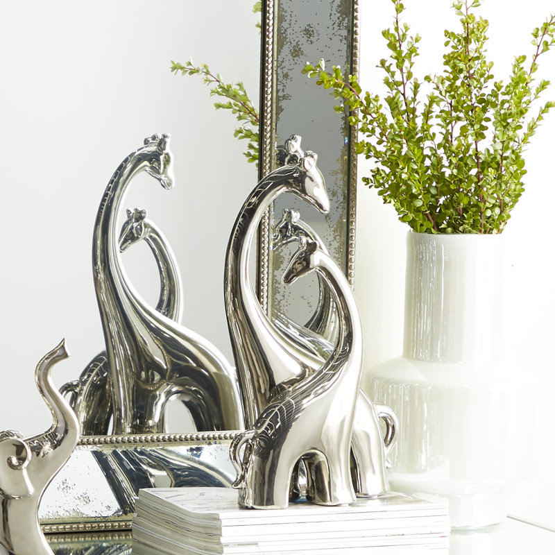 Ceramic Giraffe Decorative Sculpture, Silver