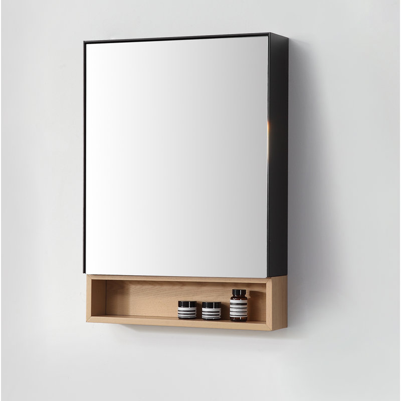 Bergen 24" Medicine Cabinet, Matte Black/Whitewash Oak