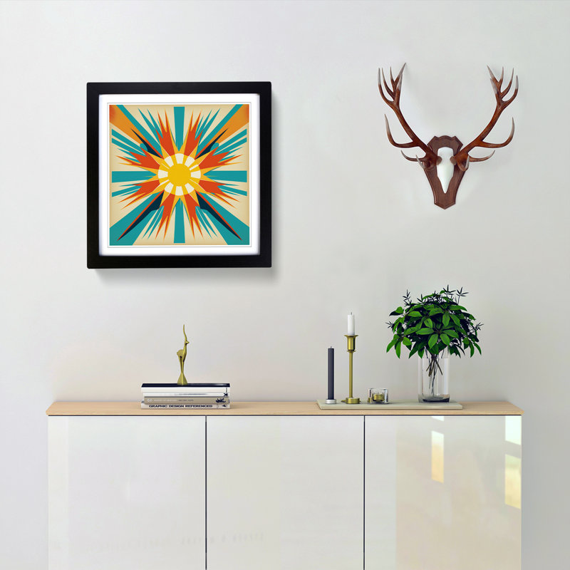 Sun Mid-Century - Framed Print, Black