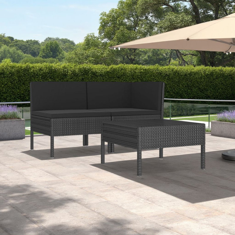Chaise longue avec coussins 3 pièces Ingi, Noir, Noir