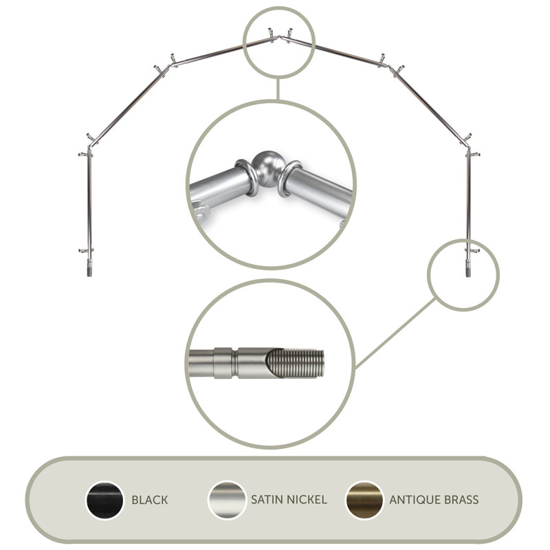 Tringle à rideaux simple ajustable avec baie vitrée de 0,81 po, Nickel satiné, 28 po à 48 po (chaque côté)