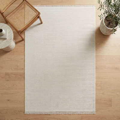 Tapis moderne texturé linéaire couleur crème unie (2,6 pi x 4,9 pi)