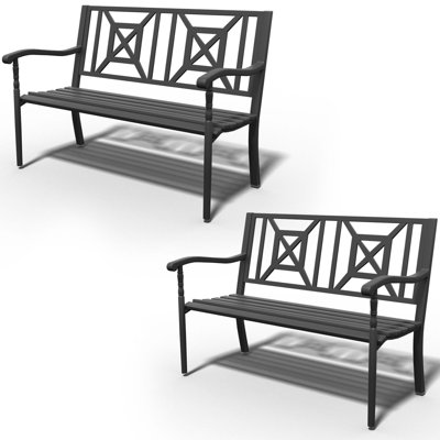 Banc de jardin en métal antirouille de 50,5 po avec dossier ergonomique et accoudoirs, paquet de 2