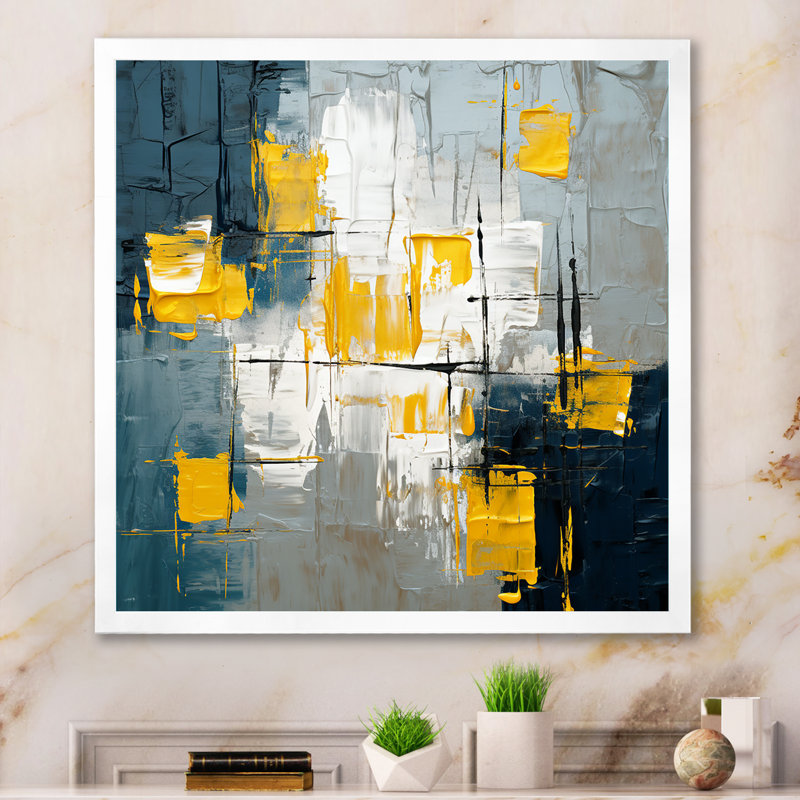 «Abstraction on Retro Blue», art abstrait, H 24 po x l 24 po x P 1 po, Cadre simple blanc