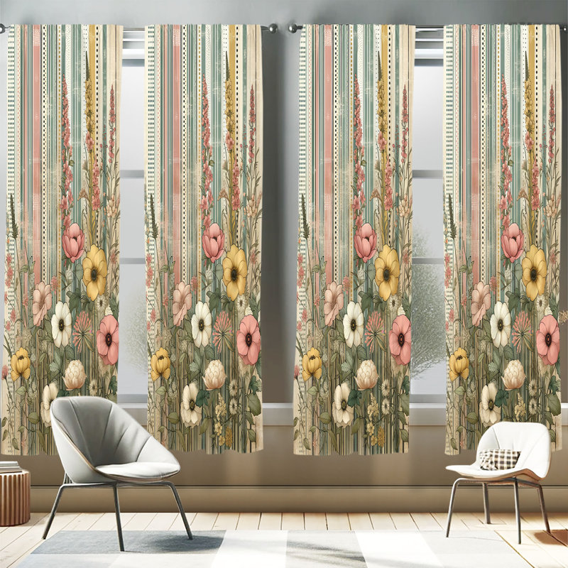 Ensemble de 2 rideaux floraux East Urban Home, L 56 po x L 95 po