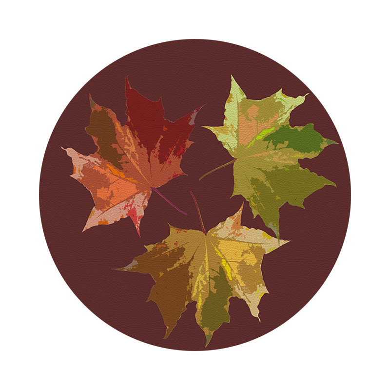 Autumn Leaves Vegan Leather Round Pebble Placemat, Porto