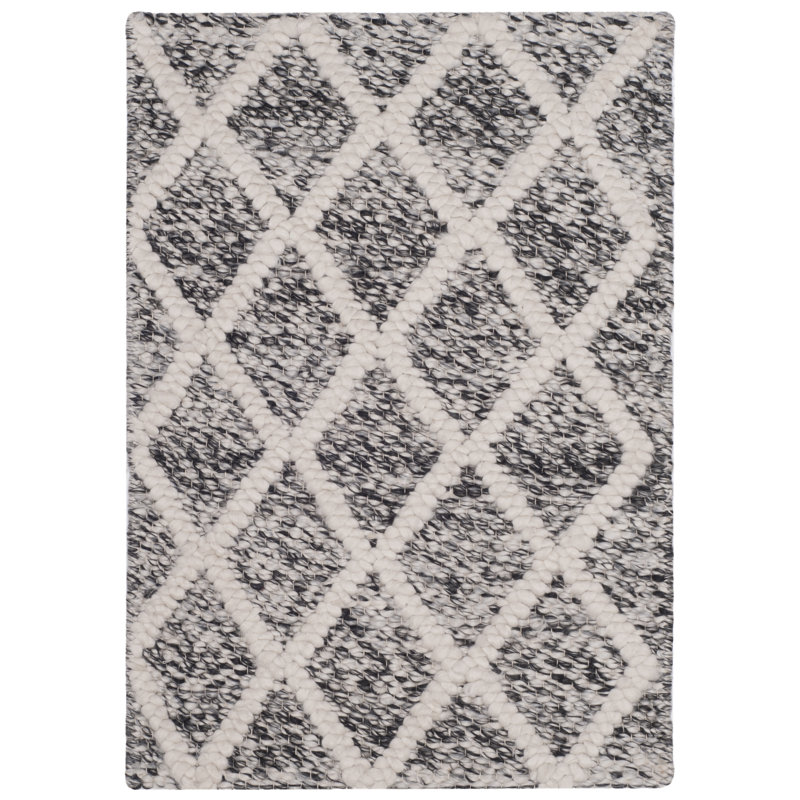 Tapis à motif géométrique tissé à plat à la main ivoire / noir Russo, Rectangle 2 pi x 3 pi