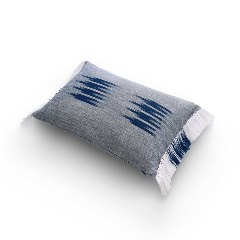 Peshtemal Ikat Cotton Lumbar Pillow, Navy