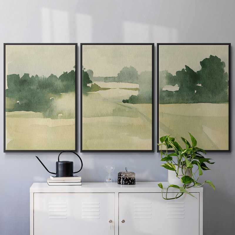 Watercolor Pasture I 3 pièces, H 40 po x l 78 po x P 2 po, Noir