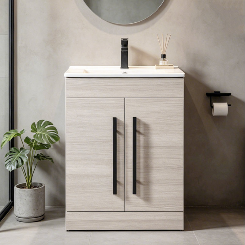 24" Free Standing Single Bathroom Vanity with Ceramic Sink,with Storage & Soft Close Doors for Small Space, Gray