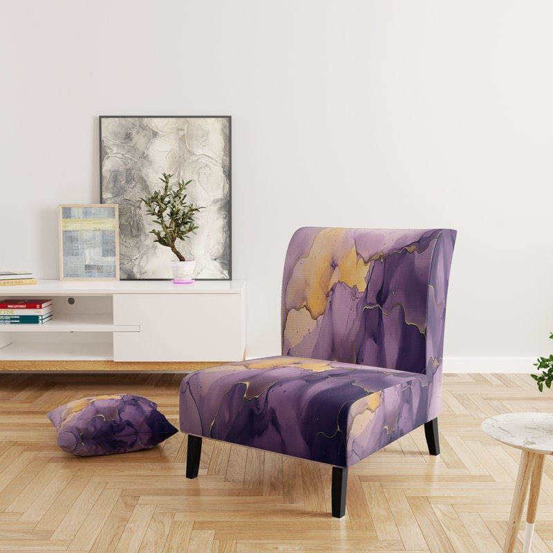 Berendien Marble Upholstered Slipper Chair Velvet, Purple/Gold Polyester Blend
