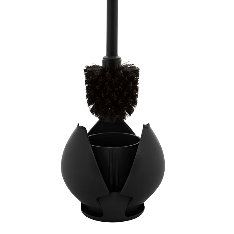 Black Ergonomic Tulip Toilet Bowl Brush with Holder