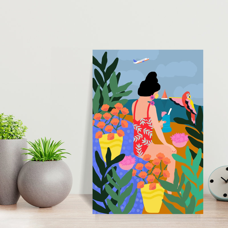 Art mural abstrait contemporain vacances tropicales, H 18 po x l 12 po