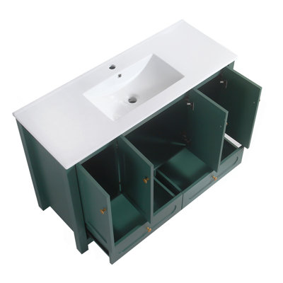 Ensemble de meuble-lavabo 48 po avec lavabo en résine, armoire de rangement abondante - 4 portes à fermeture douce et 2 tiroirs