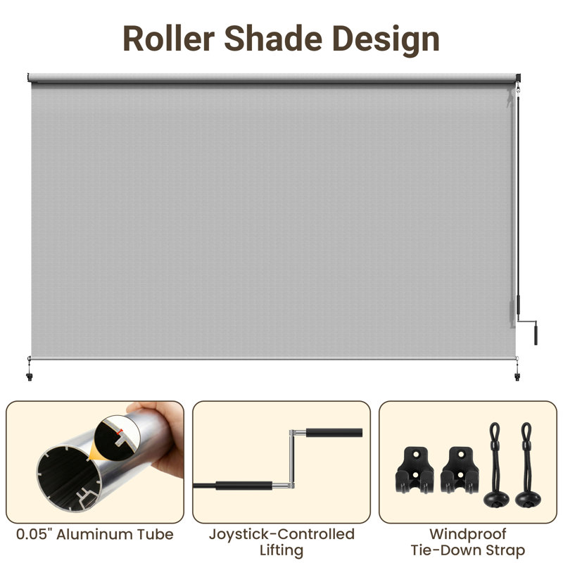  Cordless Outdoor Roller Shade, Assembly Free Patio Sun Shade with Upgraded 420 GSM Fabric for 95% UV Blockout, Weather-Resistant Blinds for Indoor & Outdoor Use