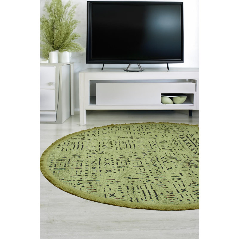 Crystallee Green Moroccan Machine Made Cotton Polyester Non-Slip Area Rug, Rond 5 pi 3 po