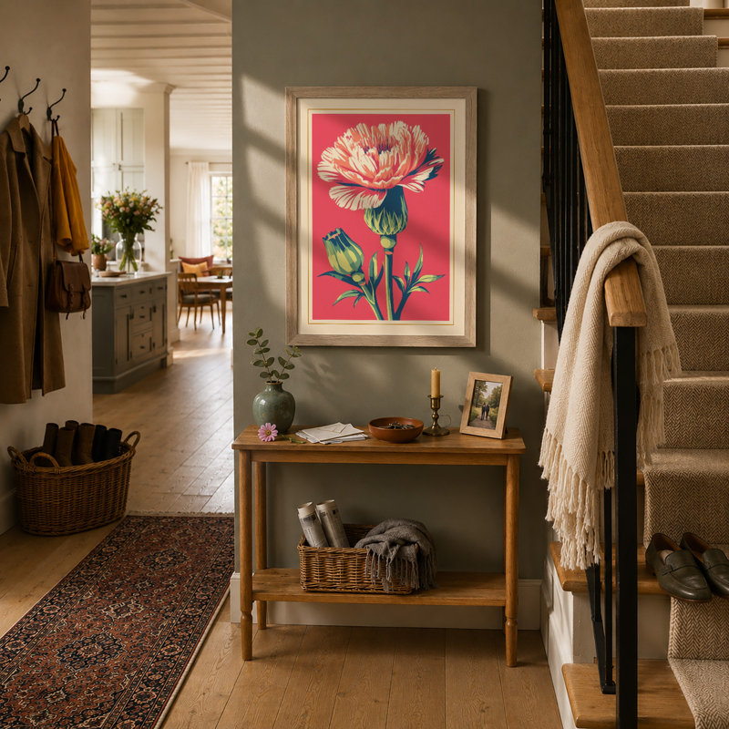 Carnation Study Botanical - Framed Print, A4 - 29.7 x 21.0 cm, Oak
