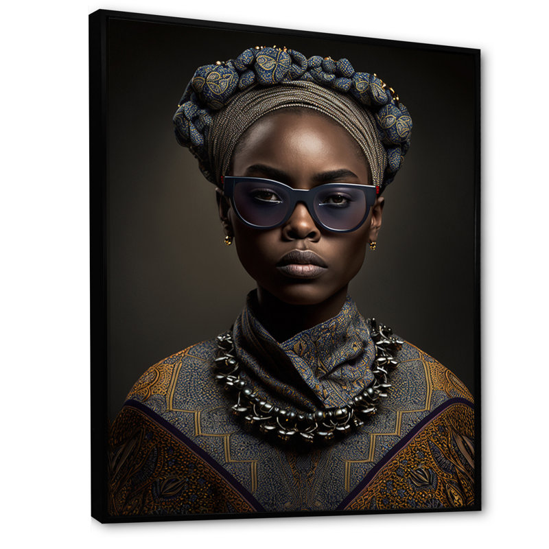 Impression sur toile, lunettes de créateurs afro-américaines Traditiona, H 40 po x l 30 po x P 1,5 po, Cadre flottant noir
