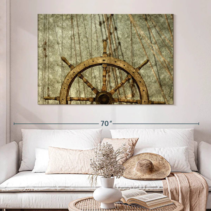 Old ship wheel Aletra, H 34 po x l 51 po