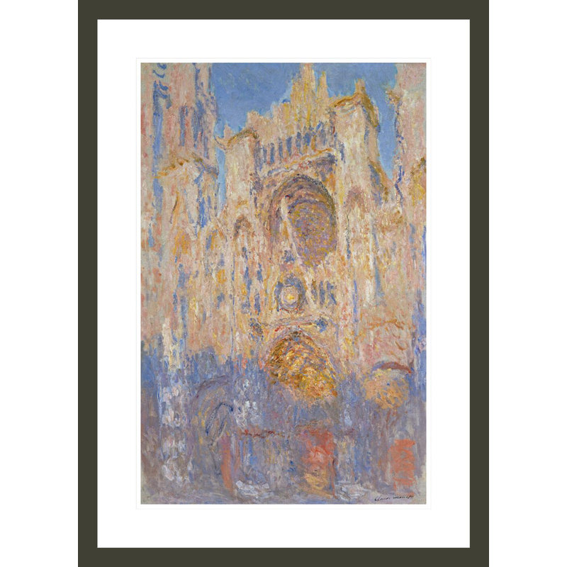 «Rouen cathédrale façade» (coucher de soleil) harmonie en or et bleu par Claude Monet - impression giclée encadrée