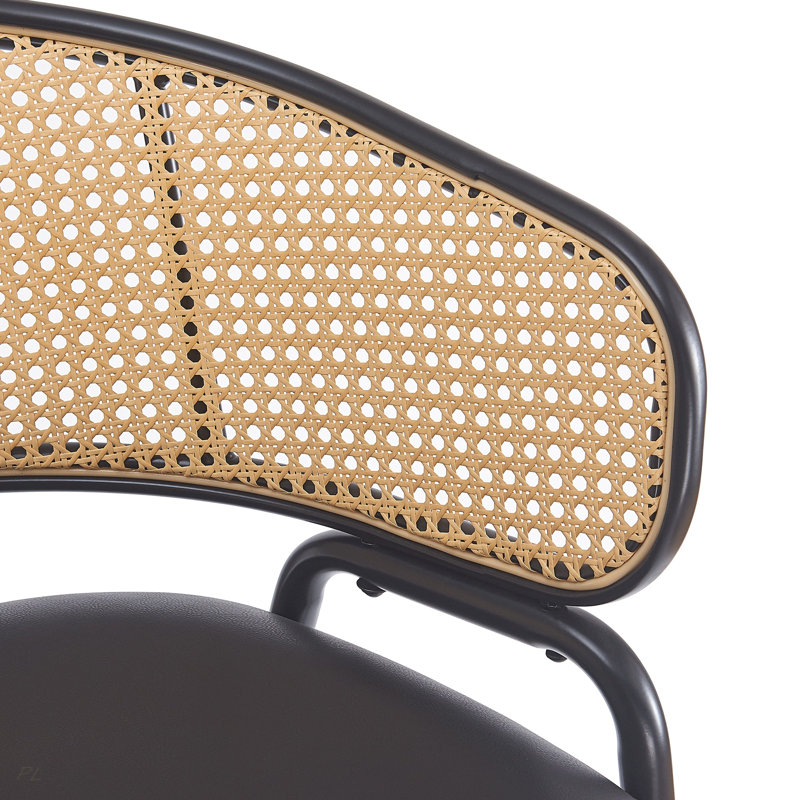 Tabouret de bar intérieur en métal rembourré, siège en similicuir avec dossier en rotin Wowen, ensemble de 2