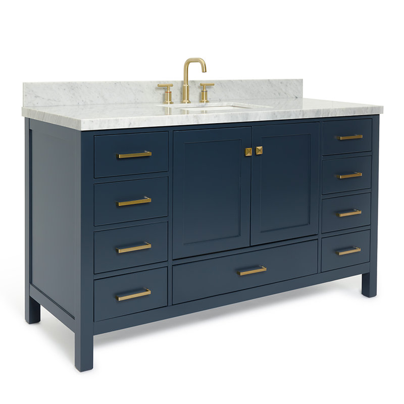 Ensemble de meuble-lavabo simple 61 po Cambridge, Forme rectangulaire, Bleu minuit
