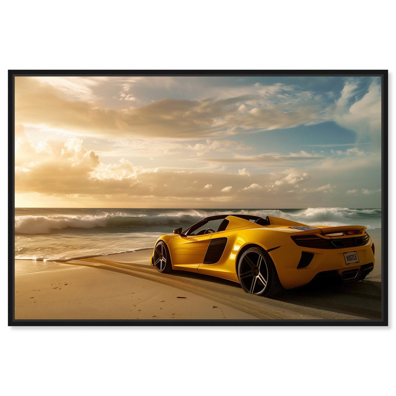 «Beach Sports Car» par Art Remedy, H 11 po x l 16 po, Noir, Cadre flottant