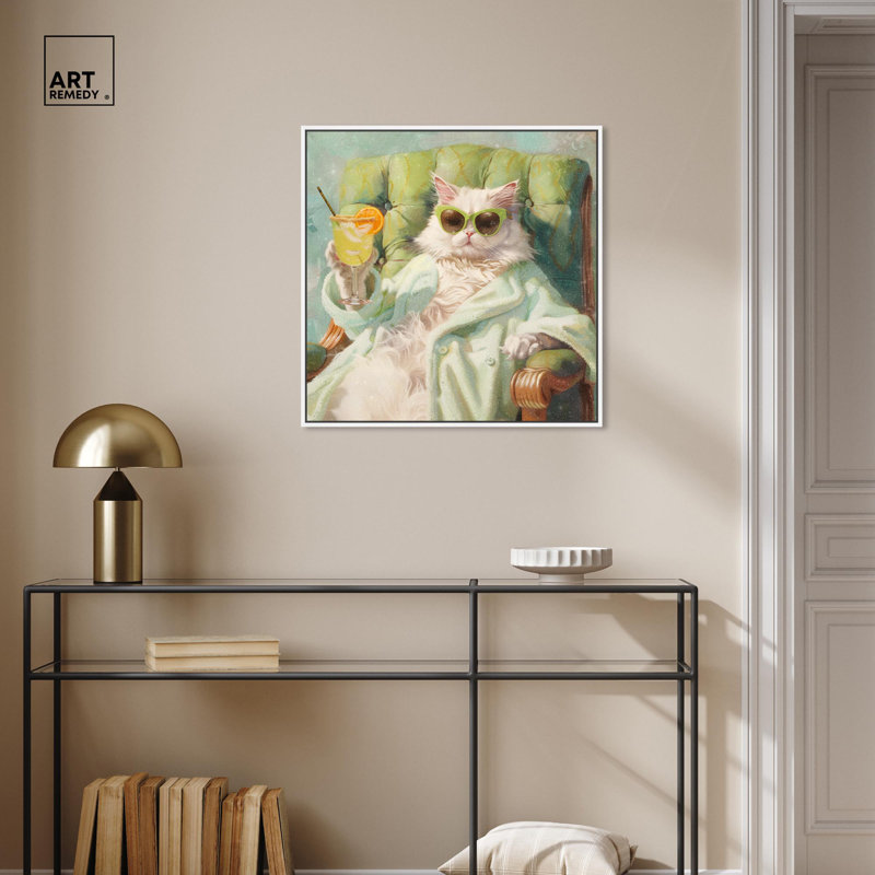 «Cat Relaxation Time» par Red Barrel Studio®, Cadre blanc, H 12 po x l 12 po