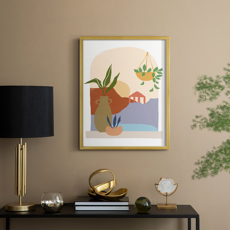 Paper Scene II Framed Print - Solid Wood, 11" H x 9" W, Gold