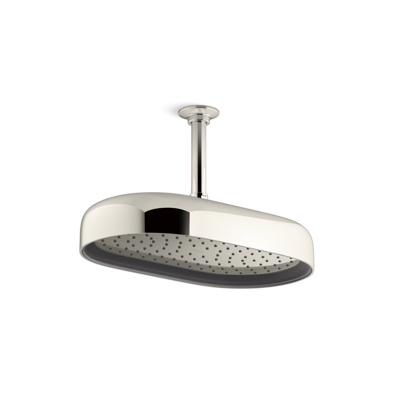 Statement 14" Single-Function Wall or Ceiling-Mount Round Rainhead, Oblong Rain Showerhead 2.5 GPM, Vibrant Polished Nickel