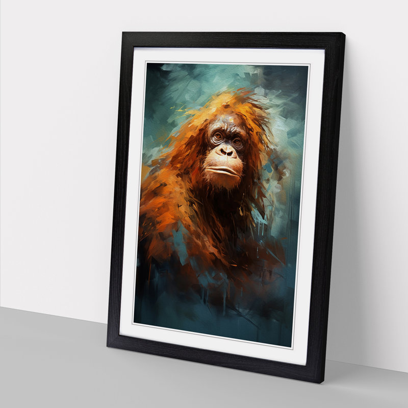 Orangutan Gestural No.3 - Single Picture Frame Print on Wood, Black Framed, 64cm H x 46cm W x 2cm D