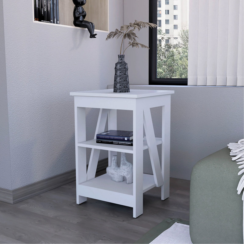 Table blanche avec deux tablettes - polyvalente pour différents espaces de vie, Blanc