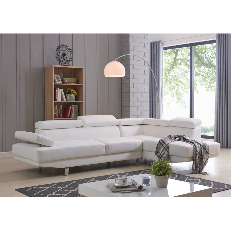 Rangel Upholstered L-Shaped Sectional, Right Hand Facing, White