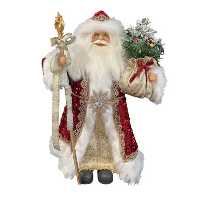 Season's Designs 18in Regal Red and Gold Standing Santa Figurine with Scepter Christmas Decor