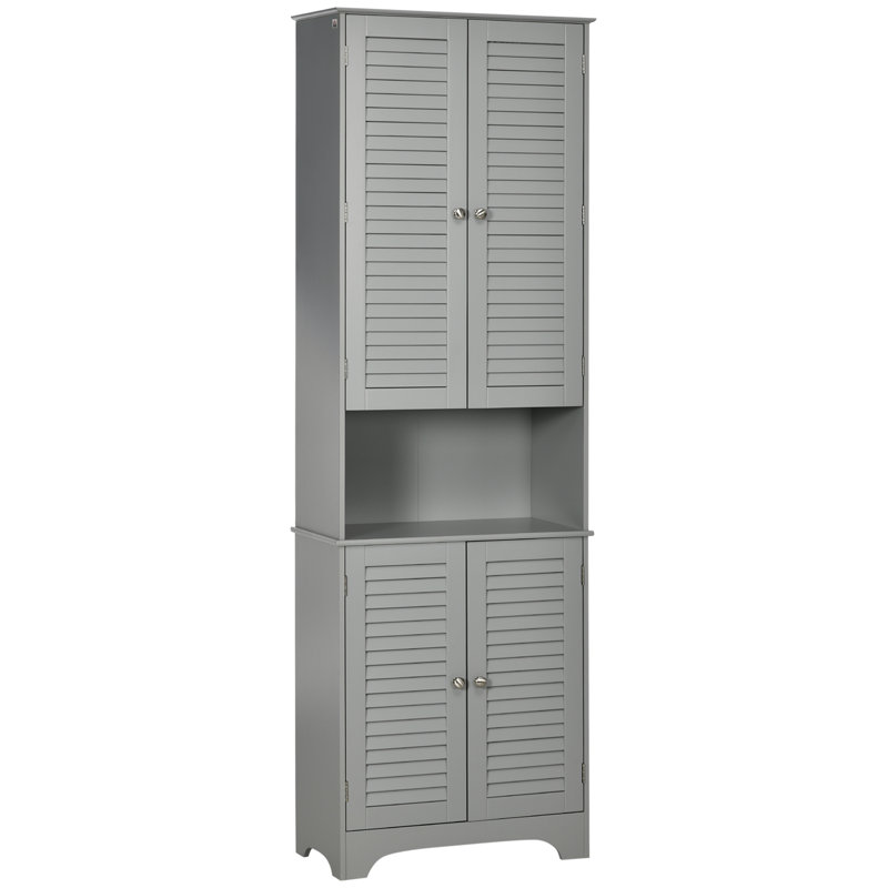 Grande armoire de rangement autoportante grise avec tablettes réglables et comptoir - idéale pour le rangement du linge de maison